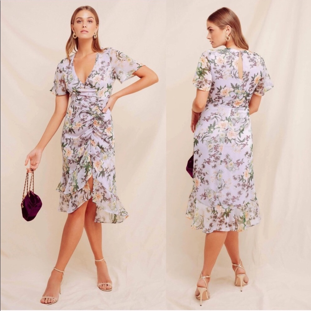 ASTR The Label Lilac Cinched Mermaid Midi Dress